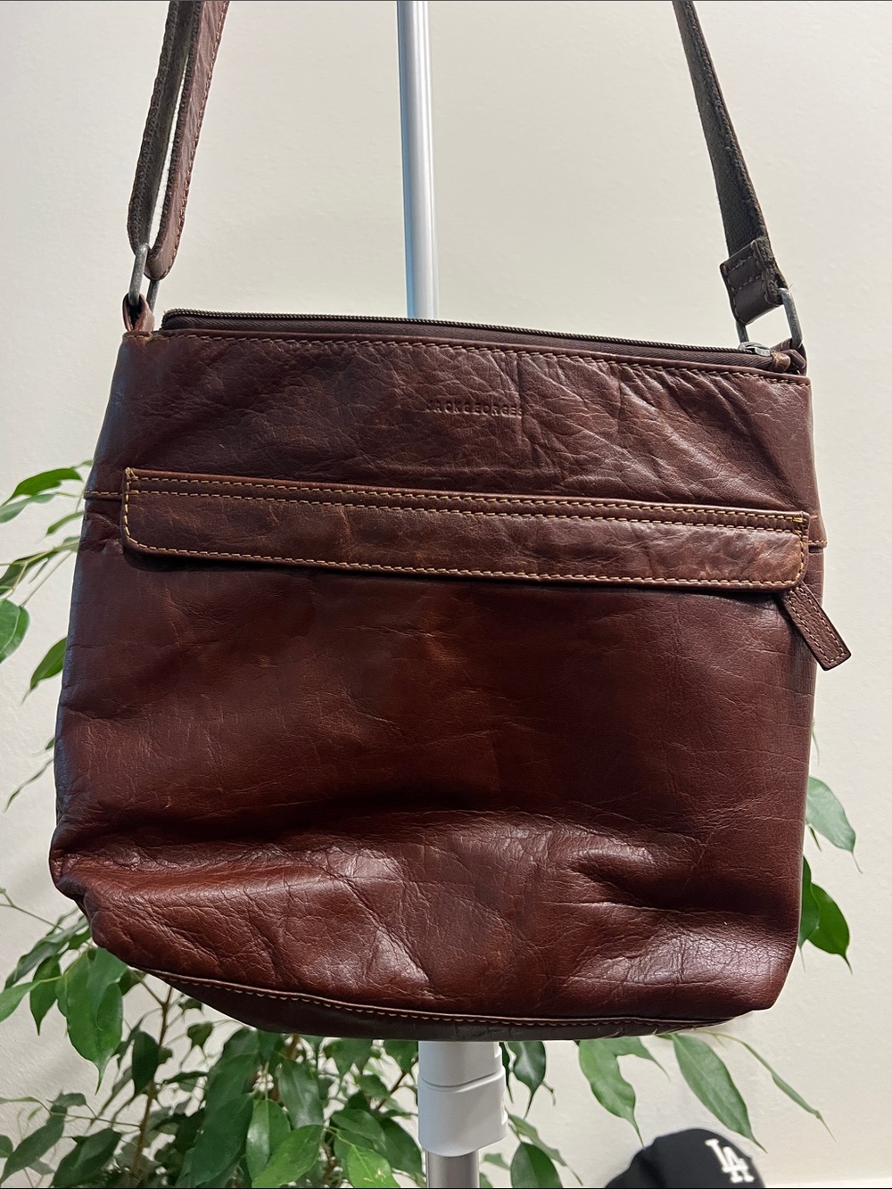 Jack George zipper Crossbody hobo bag #7832 BROWN